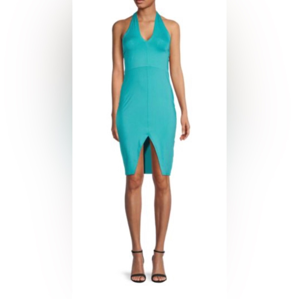 Area Stars Women's Blue Slim Fit Halterneck Slit Bodycon Dress. NWT Size Small